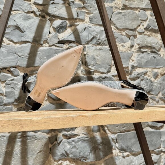 Miu Miu Silver Glitter Slingback Bow Pumps - Picture 11 of 13